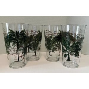 Palm Tree Plastic Tea or Highball Tumbler Set of 4 Beach/Tropical 18oz